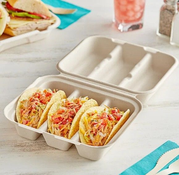 Bagasse Hinged 3 Taco Container (300/CS)