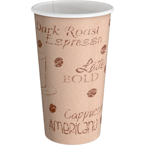 16 Oz Cafe Patern Paper Hot Cups (20 slvs of 50 /1000 ea) - Peace Brand