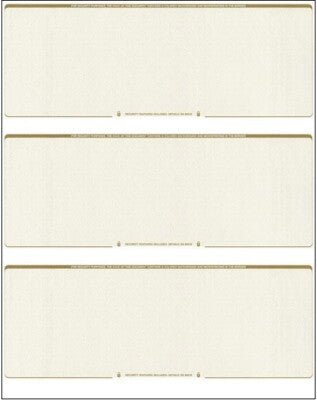 Gold A/P check stock, 3 part forms (2000/case). Compatible with DDI Inform ERP.